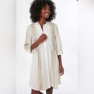 Tuckernuck Antelope Royal Shirt Dress Tan White 3/4 Sleeve Pockets